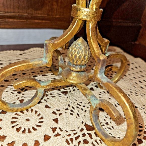 Vintage Candelabra Ornate Brass Standing Pillar Candle Holder w/ 3 Arms Patina - Picture 6 of 8